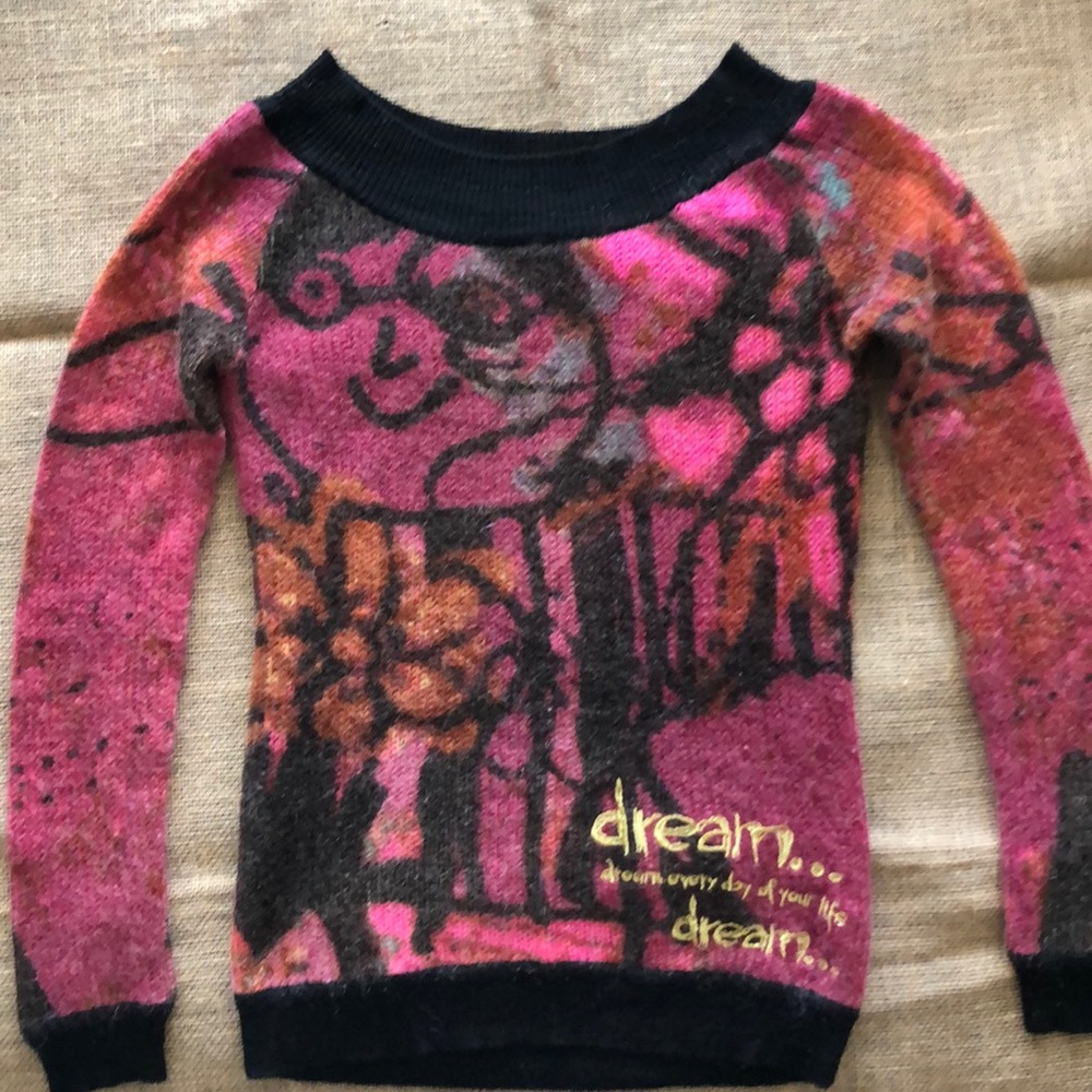Desigual black pink dream mohair sweater medium